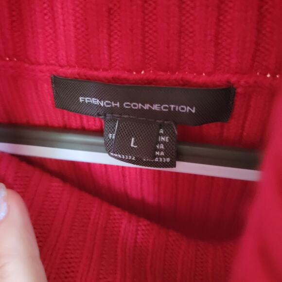 French Connection Cherry Red Turtleneck Midi Bodycon Sweater Dress Size Large - Picture 8 of 11